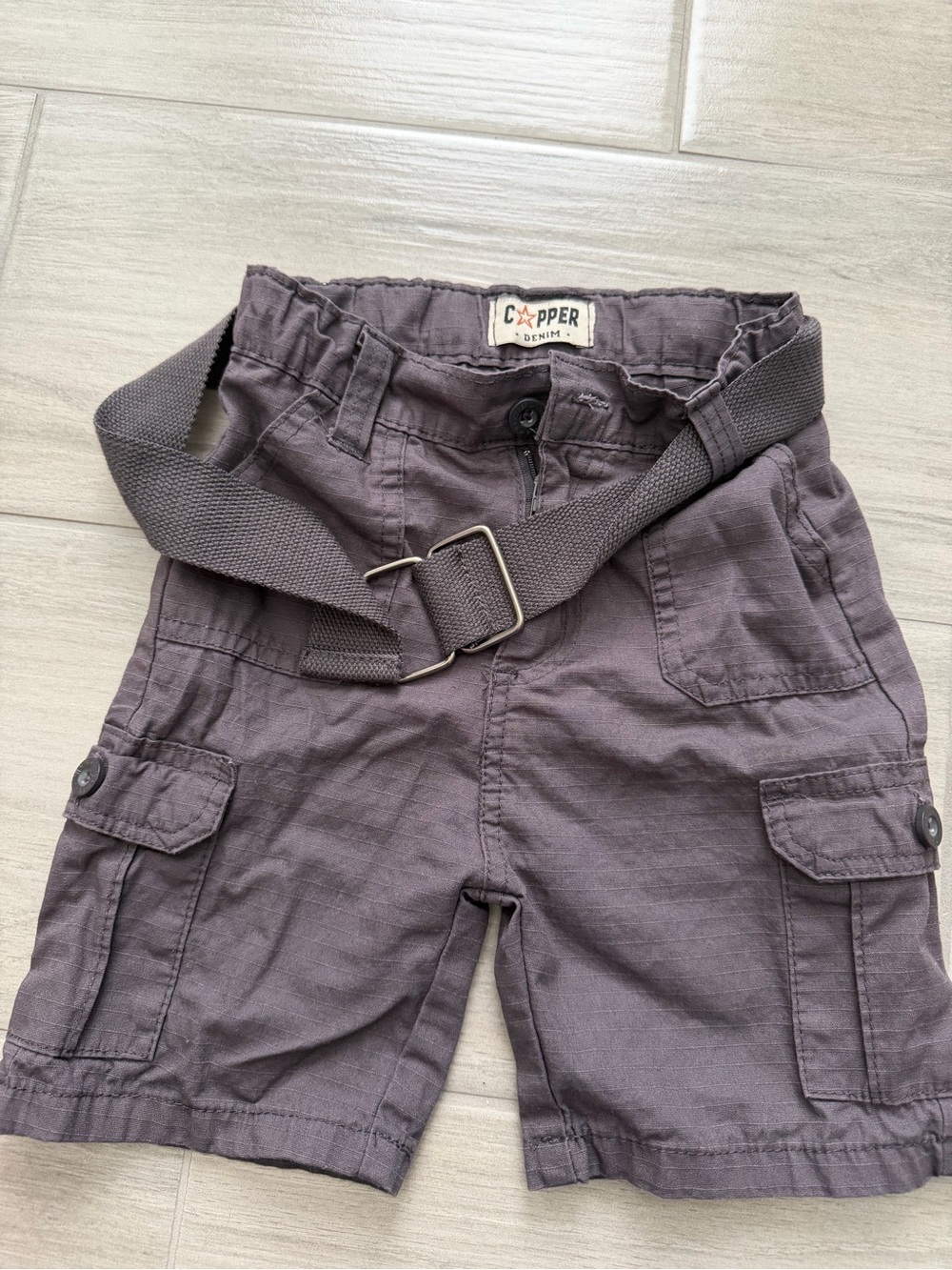 Copper Denim Toddler Boys Cargo Shorts with Belt Gray Size 3T
